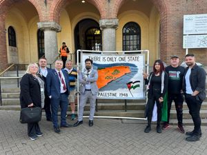 Members of Dudley Palestine Solidarity Group and Dudley Independent Councillor Group (DIG) at the Council House