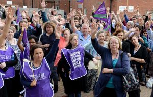 The protest outside Stafford College earlier this year