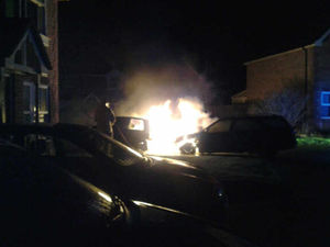 Supporting image for story: Blaze drama rocks Ludlow estate as fire destroys two cars