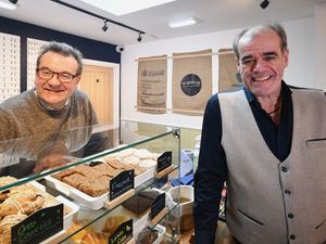 Richard Winterton serving up teas, coffee and pastries to Simon Price.