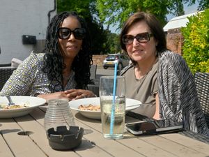 Enjoying food at the Pigot are Tracey Harvey and Angela Molinari (from the village).
