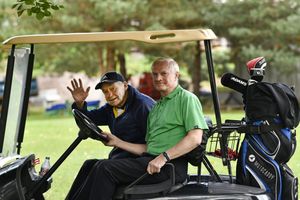 Terry Wharton and Mel Eves drive the Oxley Park course Picture: Dave Bagnall