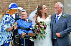 Richard and Alice with Richard's parents Andrea and John George at their wedding
