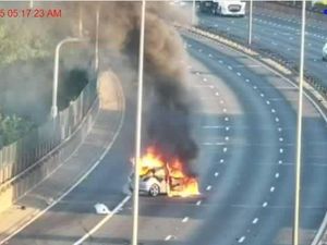 Vehicle catches fire following a collision on the M6 between J6 & 7 northbound on Sunday, May 11