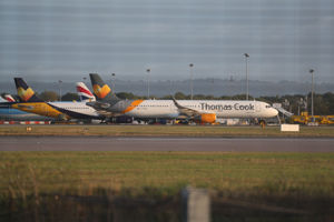 Grounded - Thomas Cook planes at Gatwick Airport after the firm collapsed this week