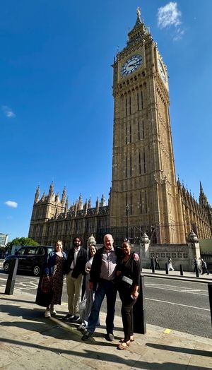 Stephanie Rees, Complaints Officer; Satinder Singh, Engagement Officer; Linda Edwards, Engagement Officer; Mike Crump, Resident; and Collette Eden, Resident outside the Houses of Parliament