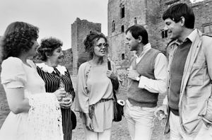 At Ludlow Festival in 1983, when the Shakespearean production was Antony and Cleopatra. From left, Carol Walker (play director's wife), Councillor Dilys Poole (mayor of Ludlow) and members of the cast, Lois Baxter, Kit Jackson and Paul Shelley.