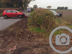 Supporting image for story: Car ends up in field after crash near Ludlow