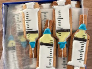 Supporting image for story: Coronavirus vaccine centre celebrates opening with handmade syringe biscuits