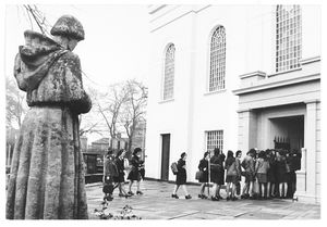 Pupils from Bilston High School file into St Leonards Church for a service in the 1970s