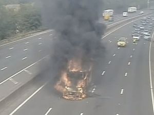 Supporting image for story: Van destroyed in fire on M5 as blaze closes motorway and leaves it needing resurfacing