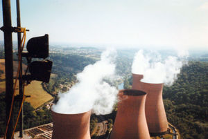 A picture taken from the Ironbridge Power Station chimney in 1990, when the top 12ft of the chimney was replaced in situ due to internal corrosion. Picture shared by former power station worker Frank Boden.