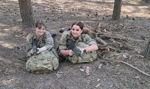 Emily Wood and Ruby Gibbs during the training.