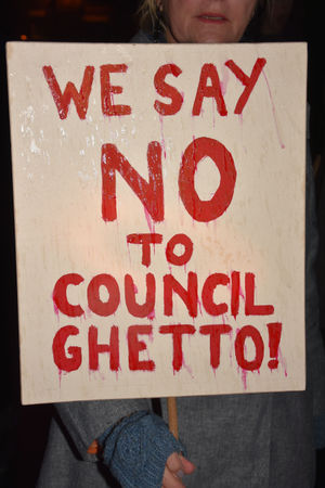 One of the protestors' signs