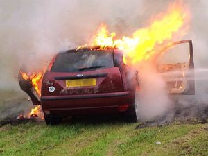 Supporting image for story: Car destroyed in blaze at Market Drayton - with pictures