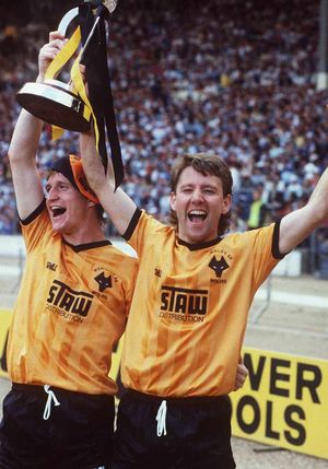 Celebrating the Sherpa Van Trophy success at Wembley with fellow goalscorer Andy Mutch
