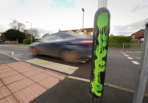Graffiti sprayed on the crossing at Wenlock Road, Bridgnorth