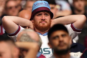 Aston Villa fans react during the Emirates FA Cup semi-final match at Wembley Stadium, London. Picture date: Saturday April 26, 2025.