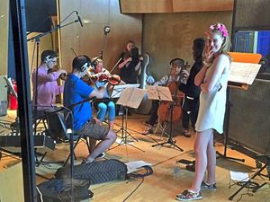 Grace Hynds, right, with a string quartet from the Royal Philharmonic Concert Orchestra