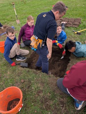 Twenty-nine service pupils - whose parent or carer serves in the armed forces - from Haberdashers' Adams in Newport joined the dig on the Attingham Estate for a day