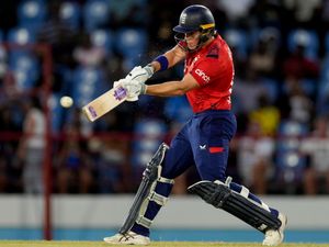 England’s Jacob Bethell plays a shot against West Indies