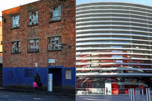 Wolverhampton: Buildings in Temple Street are in a poor way. Leicester: The striking £61m Curve Theatre is set among the city's original buildings.
