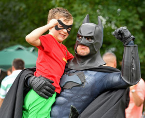 Jim Hunt and his son Bobby, as Batman and Robin.
