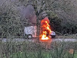 Supporting image for story: Pictures emerge of 'suspicious' van fire that closed A49 as firefighters apologise for inconvenience