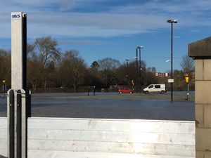 Flood waters rise on the Frankwell car park in Shrewsbury