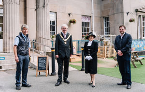  Philip Freeman, High Sheriff Dean Harris, Mayor Phil Gillam and Seb Slater at The Parade Shopping Centre