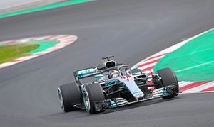 Lewis Hamilton’s new Mercedes – complete with Halo – in testing.