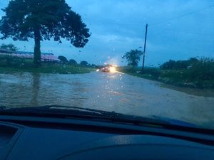 Flooding on the A49 near Onibury on Thursday evening