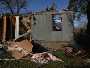 A destroyed mobile home