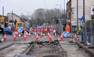 Hundreds of metres of tram tracks are being torn up and replaced