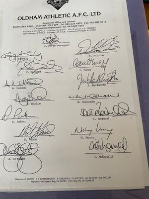 This sheet is a reminder of Oldham Athletic's presence at the top table of English football.