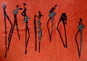 Fabric painting featuring African dancers from the 'Out of Africa' collection 