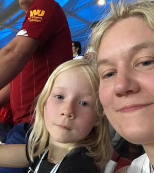 After her appearance on the pitch Isabelle joined her mother Hayley to watch the match