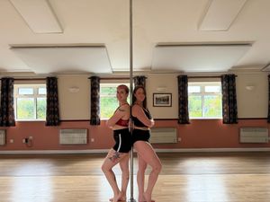 Ludlow Pole Fitness instructors Natalie Cregan-Evans (left) and Bonnie Jordan, who are offering free pole dance taster sessions