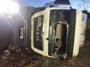 Supporting image for story: Driver taken to hospital after lorry overturns