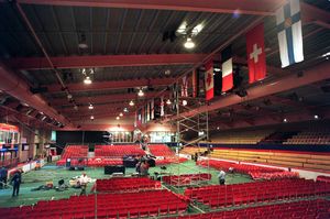 Telford's Ice Rink being transformed to a boxing arena.