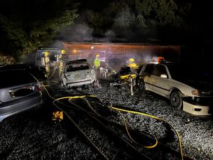 Firefighters tackle the blaze at Maesbrook. photo Shropshire Fire and Rescue