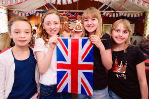 Josie Burt, Immie Preston, Milly Burt and Hattie Preston at the Royal Wedding Party at Oldbury Village Hall in Bridgnorth