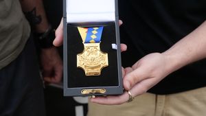 A close-up of the medal that was given to Black Sabbath which Toby Williams designed 