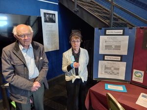 Kim Holroyd, from Ludlow 21 Sustainable Group, pictured with Councillor Alan Tapley. The group were asking people what they thought about the town\'s bus services. Picture: LDRS