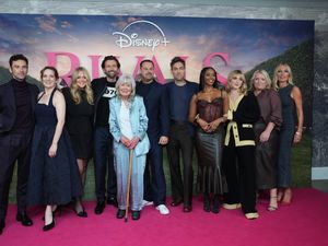 The cast of Rivals with author and executive producer Dame Jilly Cooper
