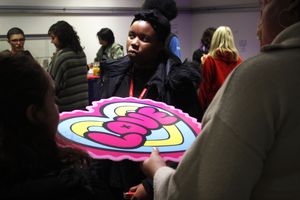 Guests join the Walsall Makes artists and partners at an event in The Saddlers centre to launch the artist in residence programme. Image by Gav Medza

