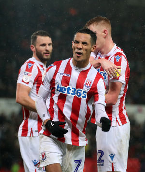 Stoke City's Tom Ince celebrates scoring against Aston Villa earlier this season.