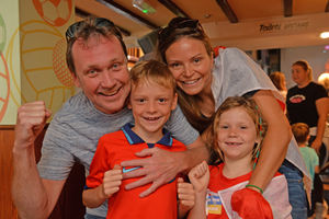 Pictured, The Bolton family, left, Mike, Harry, Martha and Sophia