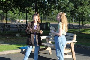 Pupils from St John Talbot's collecting their results