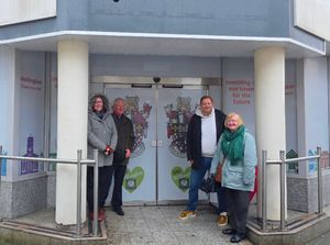 Councillors Emma Holding, Jim McGinn, Paul Davis and Joan Gorse in front of the former Halifax building which has been bought by Wellington Town Council
